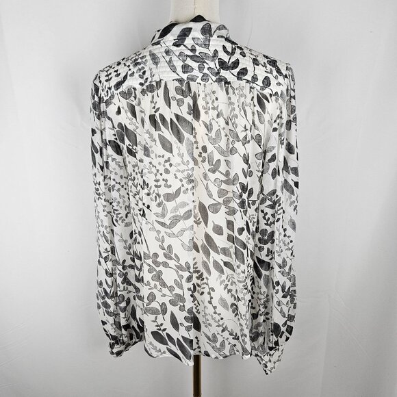 Go By Go Silk Blouse Size Small Black & White Silk Tie Neck Luxury Designer - Picture 4 of 10